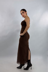 Vestido Corset Mesh Cafe