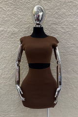 Vestido Corto Abertura Abdomen Cafe