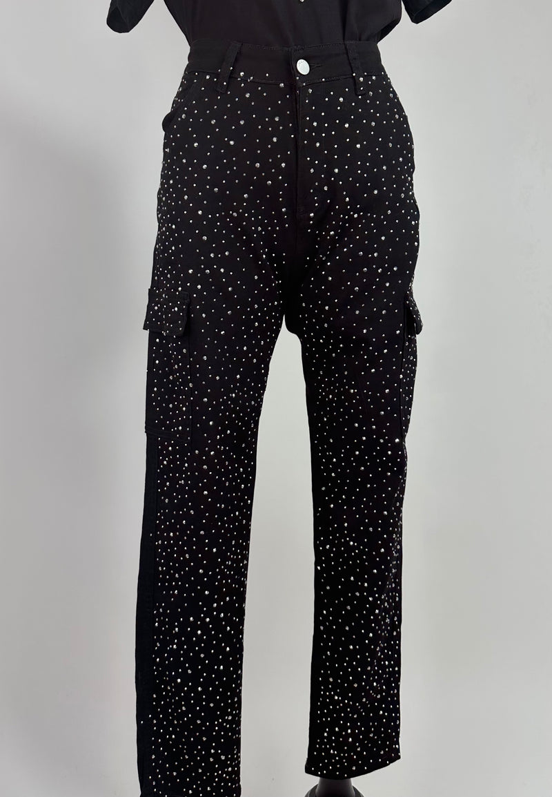 Pantalon Denim Pedreria Negro