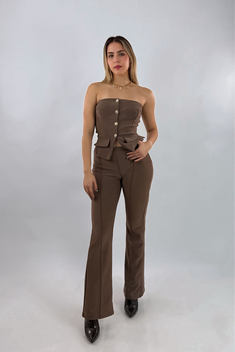 Set Top y Pantalon Cafe