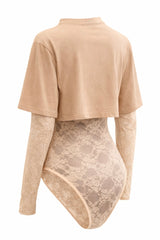Pantiblusa Tshirt Encaje Beige