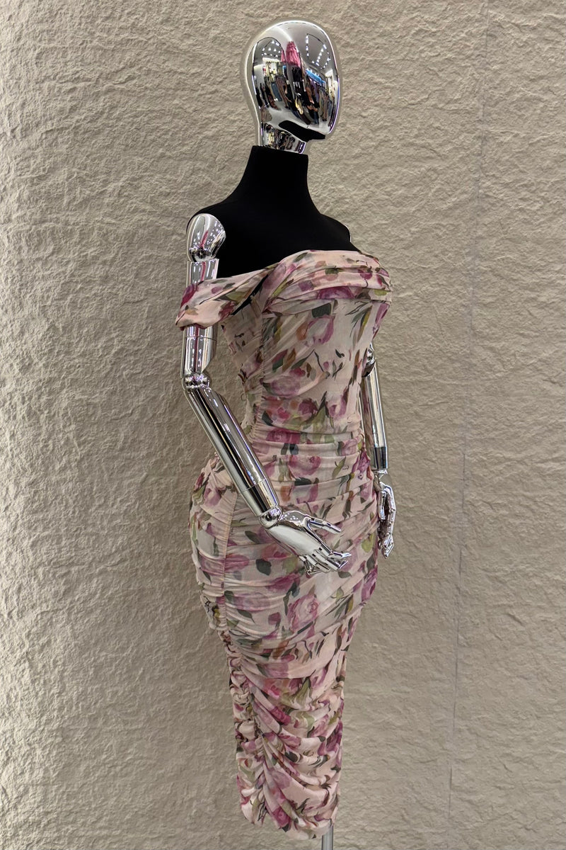 Vestido Midi Corrugado Floreado