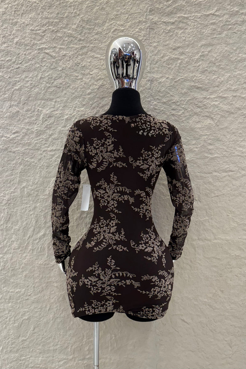 Vestido Manga Larga Mesh Cafe