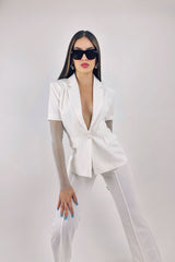 Blazer con Mangas Rhinestone Blanco