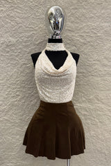 Falda Corta Plisada Espresso