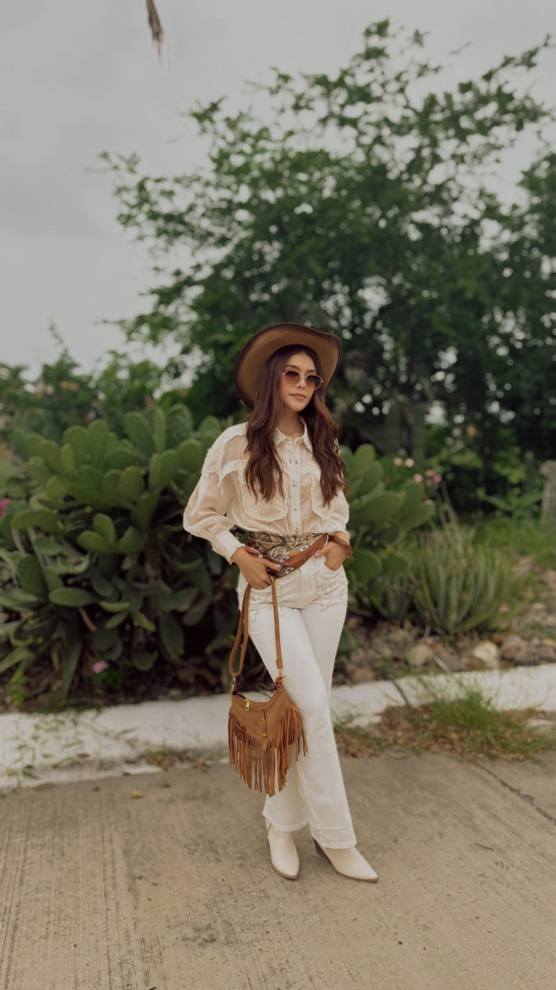 Pantalon Bordado Blanco