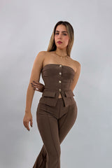 Set Top y Pantalon Cafe