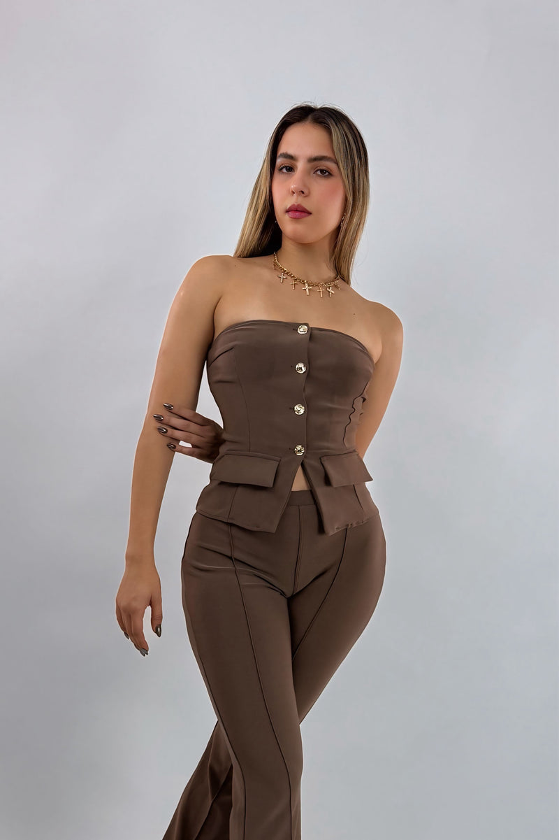 Set Top y Pantalon Cafe