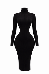 Vestido Manga Larga Cuello Tortuga Negro