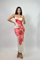 Vestido Midi Mesh Floral Ivory