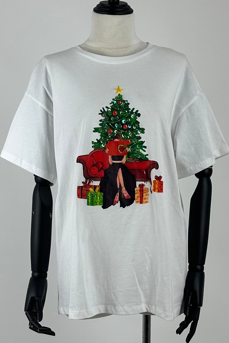 Tshirt Oversize Arbol de Navidad Blanco