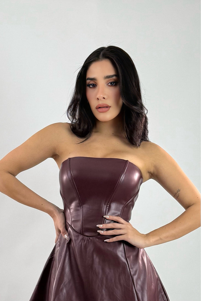 Vestido Strapless Vinipiel Vino