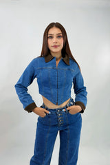 Jacket Corta Manga Larga Denim App Cafe