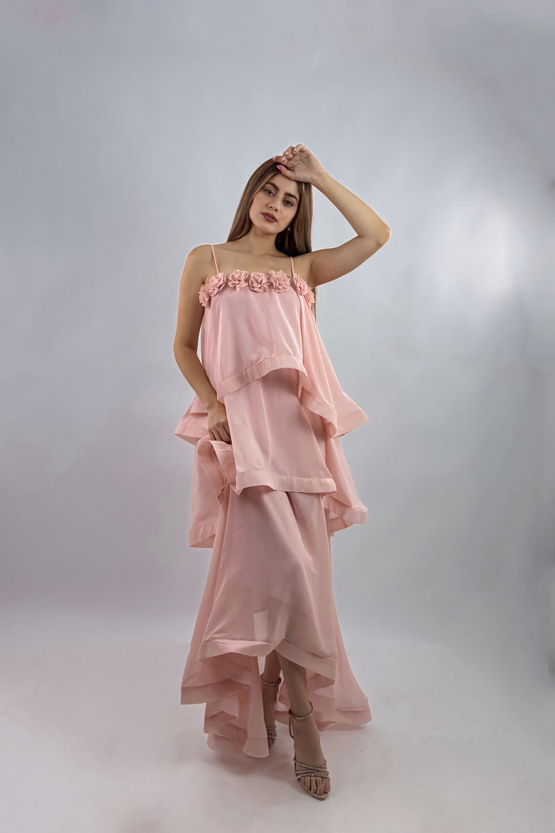 Vestido Largo Olanes Rosa