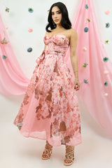 Vestido Midi Floreado Rosa