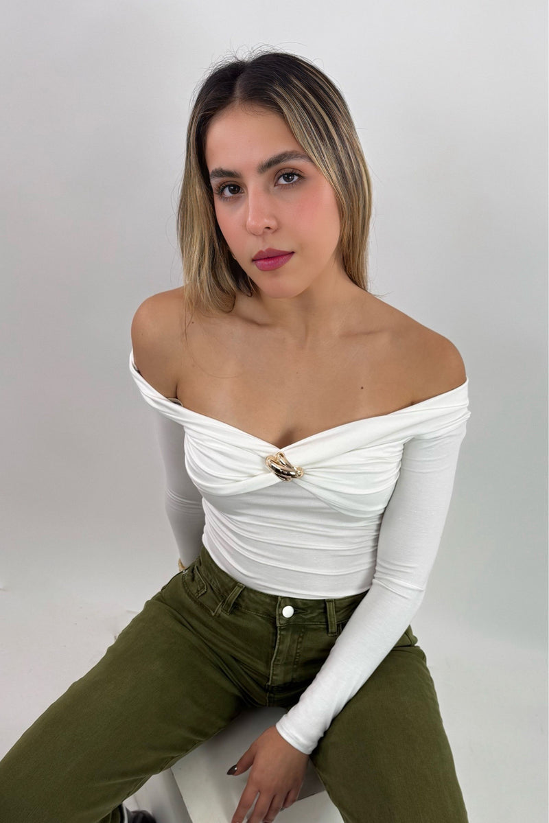 Blusa Brillosa App Dorada Blanco