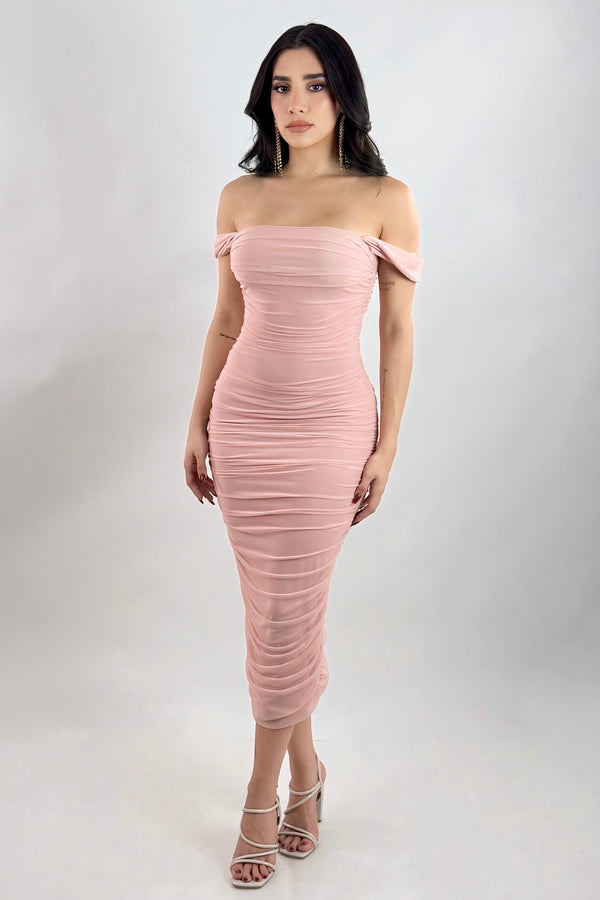 Vestido Midi Ruched Rosa