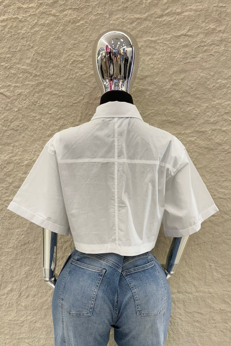 Camisa Corta App de Bolsas Blanca