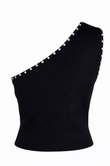 Blusa de Un Hombro con Pedreria Negro