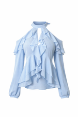 Blusa Manga Larga con Olanes Azul