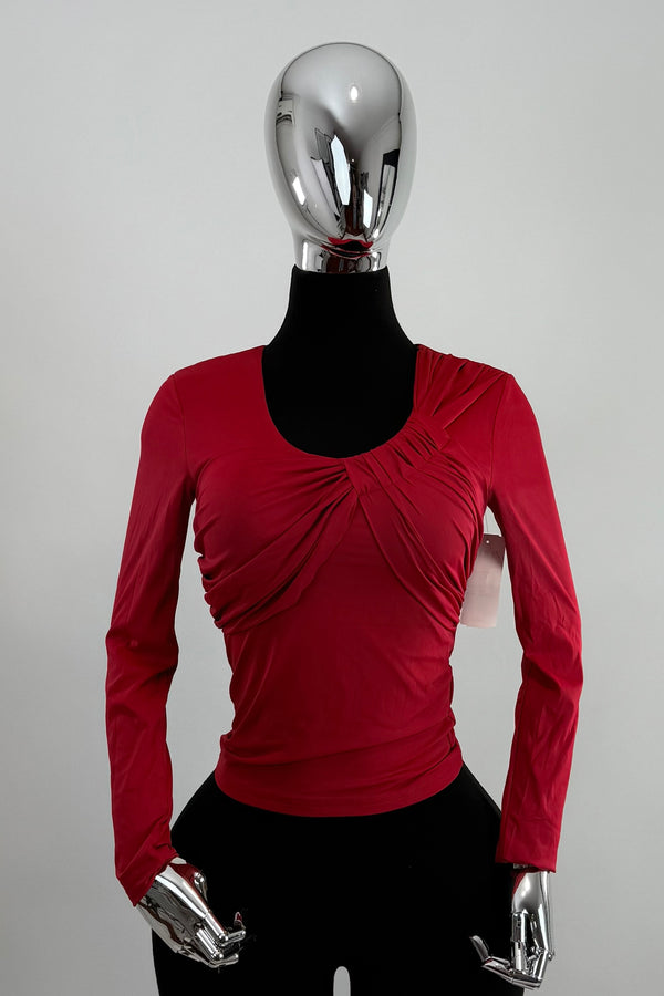 Blusa Manga Larga Escote Ruched Rojo