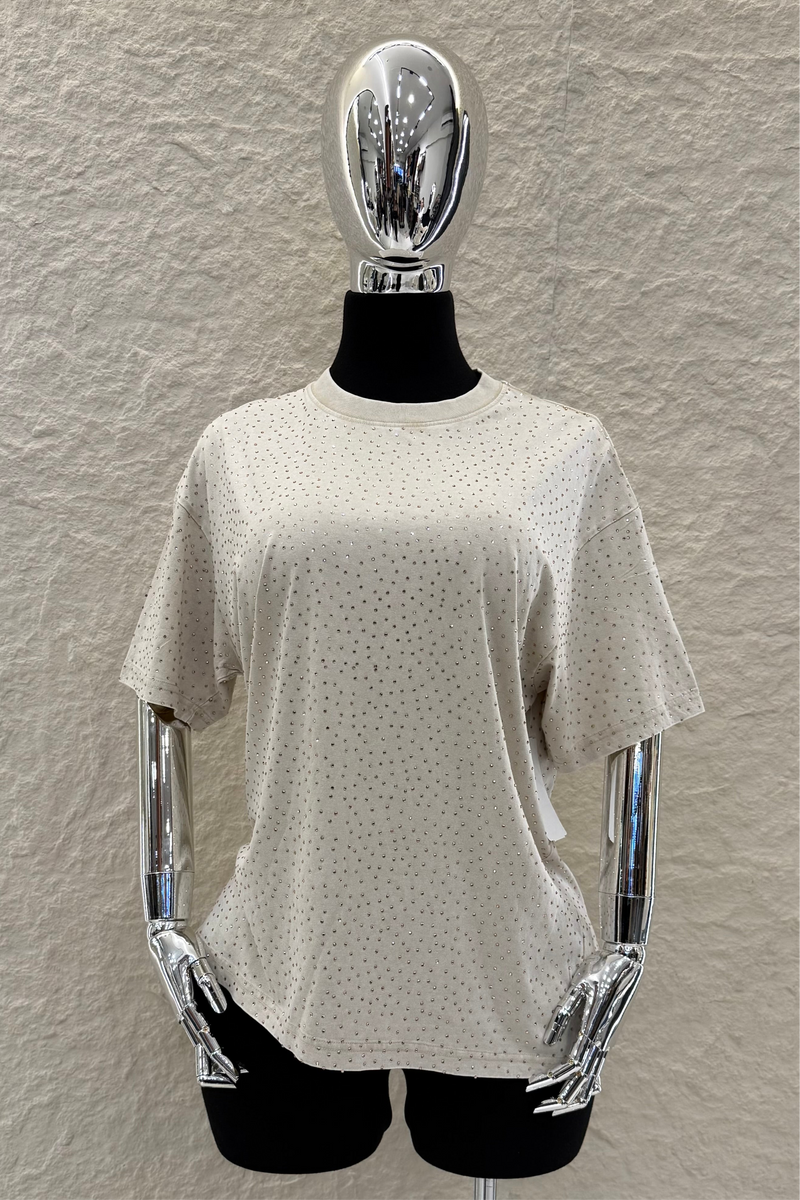 Playera Oversize Rhinestone Beige