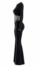 Set de Pantalon Con Tiras de Pedreria Negro