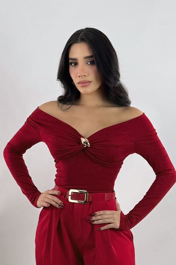 Blusa Brillosa App Dorada Roja