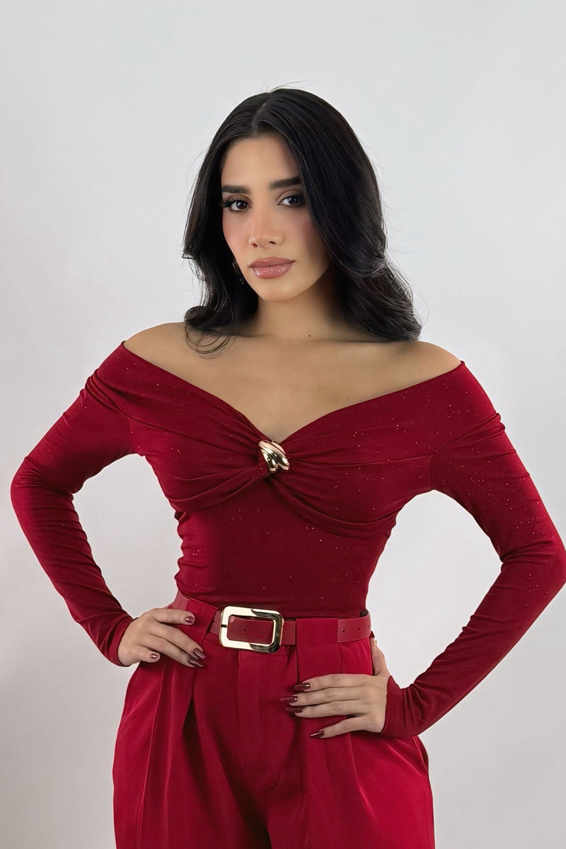 Blusa Brillosa App Dorada Roja