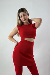 Vestido Corto Abertura Abdomen Rojo
