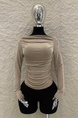 Blusa Rhinestone Ruched Beige
