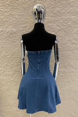 Vestido Strapless Volado Denim