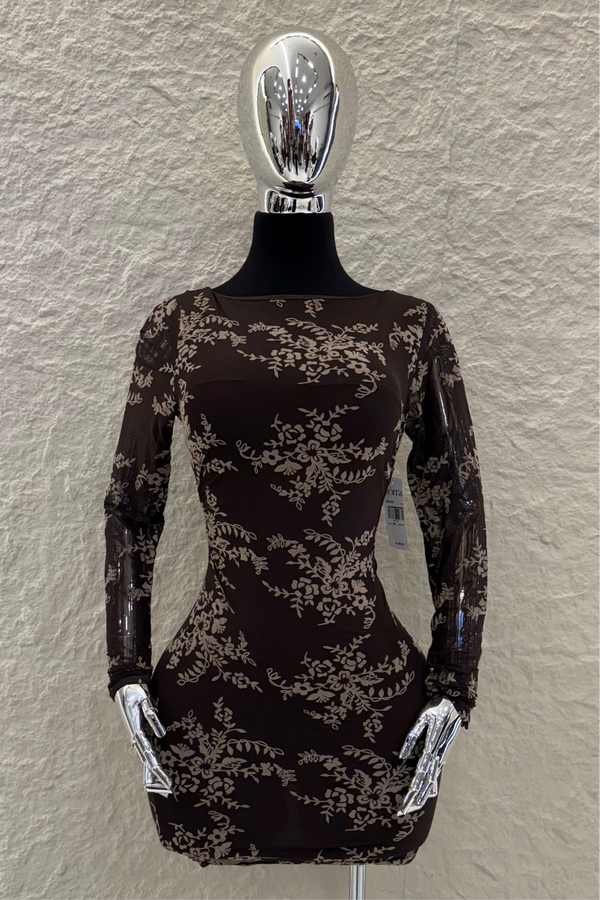 Vestido Manga Larga Mesh Cafe