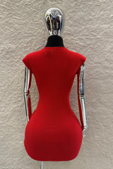 Vestido Corto Abertura Abdomen Rojo