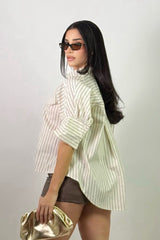 Camisa Rayada Oversize Beige