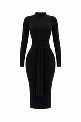 Vestido Ajustado Tela Sweater Negro