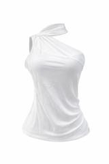 Blusa Satinada One Shoulder Blanca