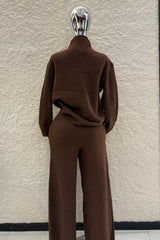 Set Blusa y Pantalon Oversize Tela Sweater Cafe