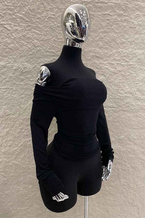Blusa Off Shoulder Manga Larga Negra