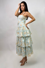 Vestido Midi Estampado Floral Azul