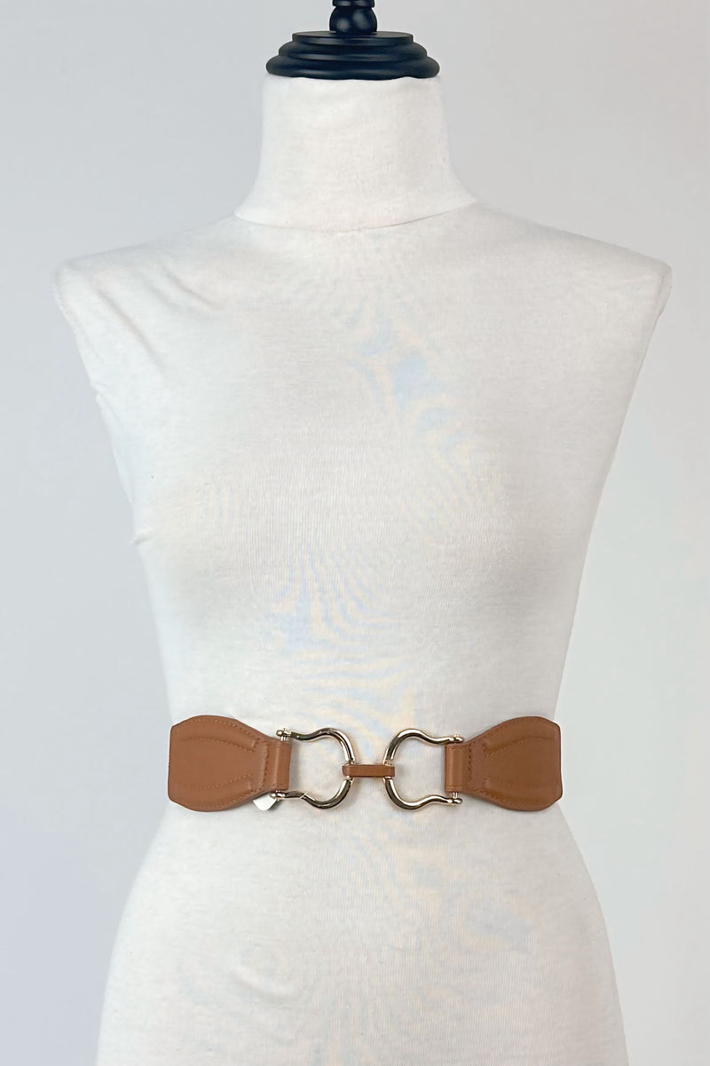 Cinto Beige Elastico Hebilla Dorada