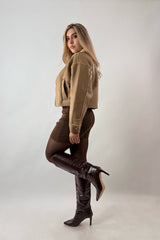 Jacket Vinipiel Faux Fur Caramelo