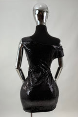 Vestido Lentejuela Asimetrico Negro