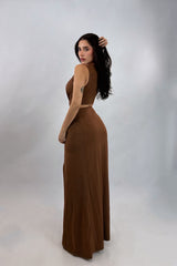 Vestido Largo Escotado Cafe