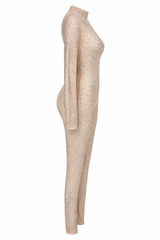 Romper De Pantalon Transperencia Con Pedreria Beige