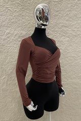 Blusa Manga Larga Ruched Cafe