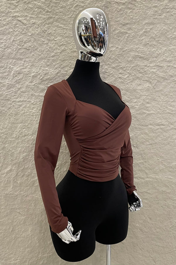 Blusa Manga Larga Ruched Cafe