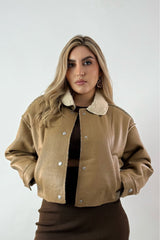 Jacket Vinipiel Faux Fur Caramelo