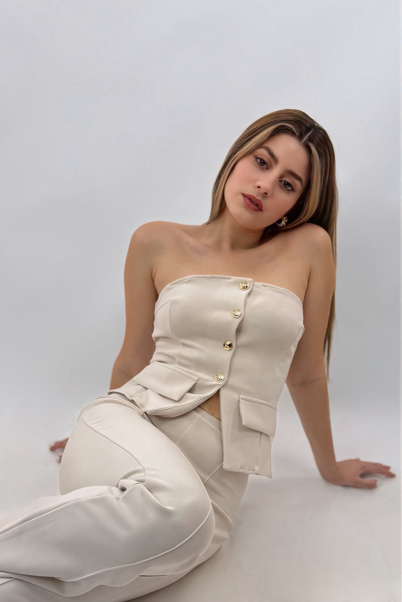 Set Top y Pantalon Beige