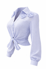 Camisa Rayada App de Moño Azul